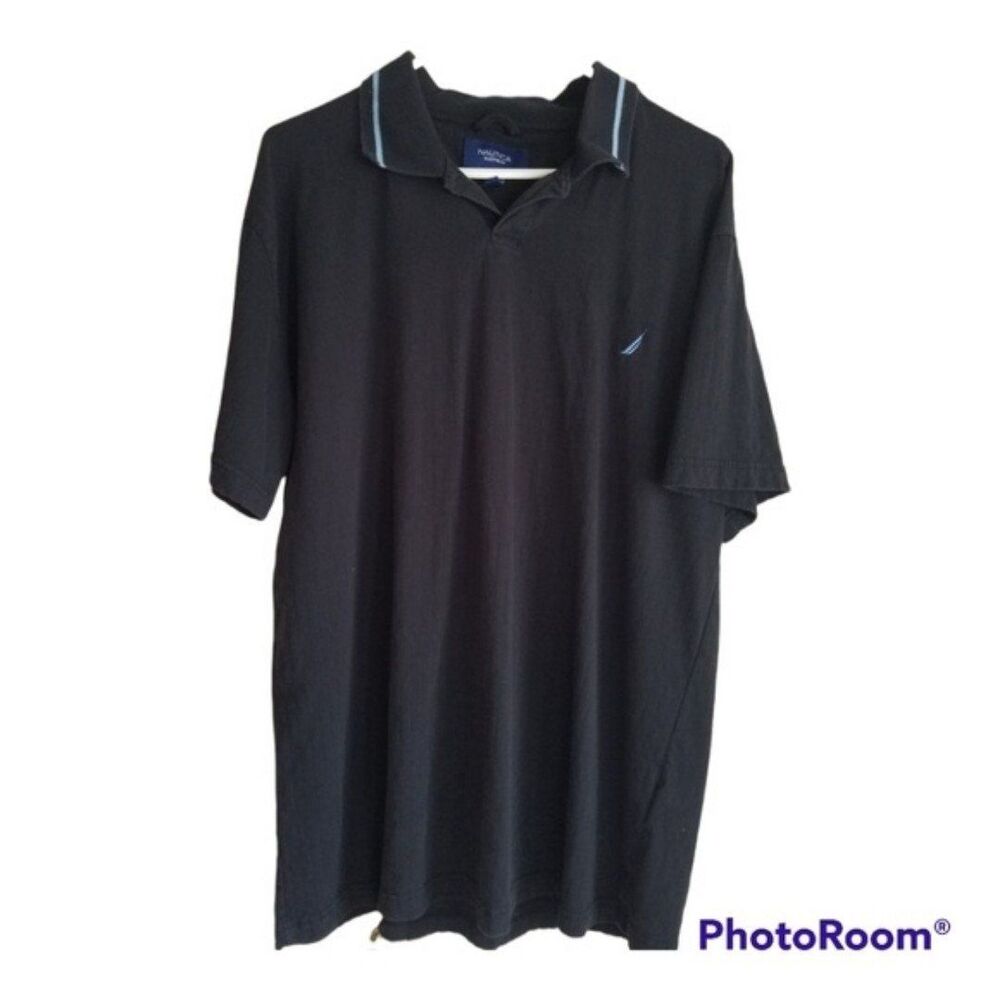 Nautica Shirt Black with Light Blue Trim Size Large